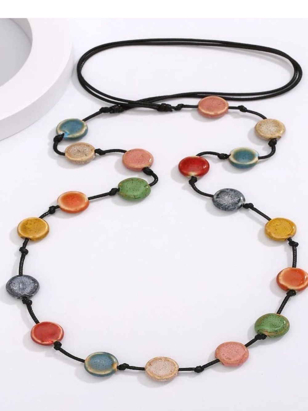 Multicolor Ceramic Flat Bead Charm Necklace - Picture 6 of 6